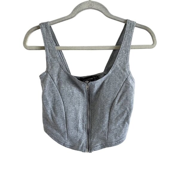 PrettyLittleThing Women 6 Shape Grey Sporty Sweat Zip Detail Crop Tank Top NWT - Picture 3 of 10